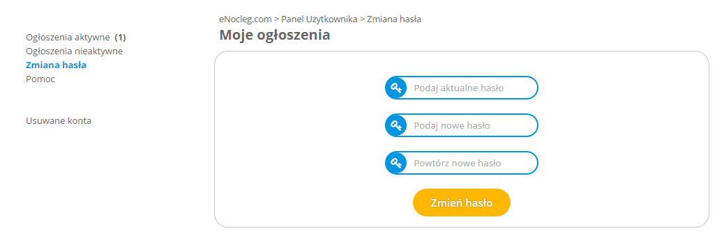 Panel klienta - zmiana hasła